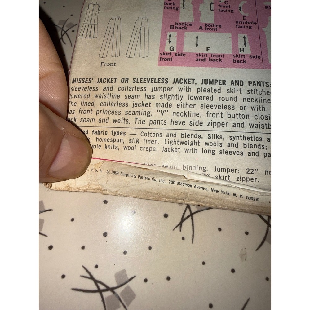 Vintage 1969 Simplicity 8356 Sewing Pattern Jacket Jumper Pants Mod Size 14 B 36 - Picture 2 of 4